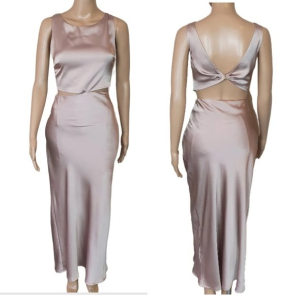 Valley girl Dresses Nwt Slip Maxi Dress Silky Satin Valley Girl Champagne Sz 2 Cutout